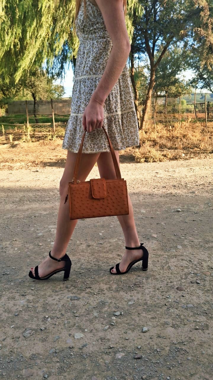 Karo Ostrich Leather Handbag with model Karo Ostrich Leather Handbags